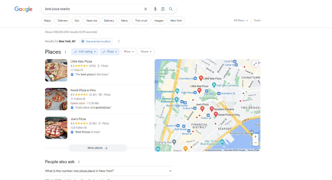 Local SEO example best pizza nearby